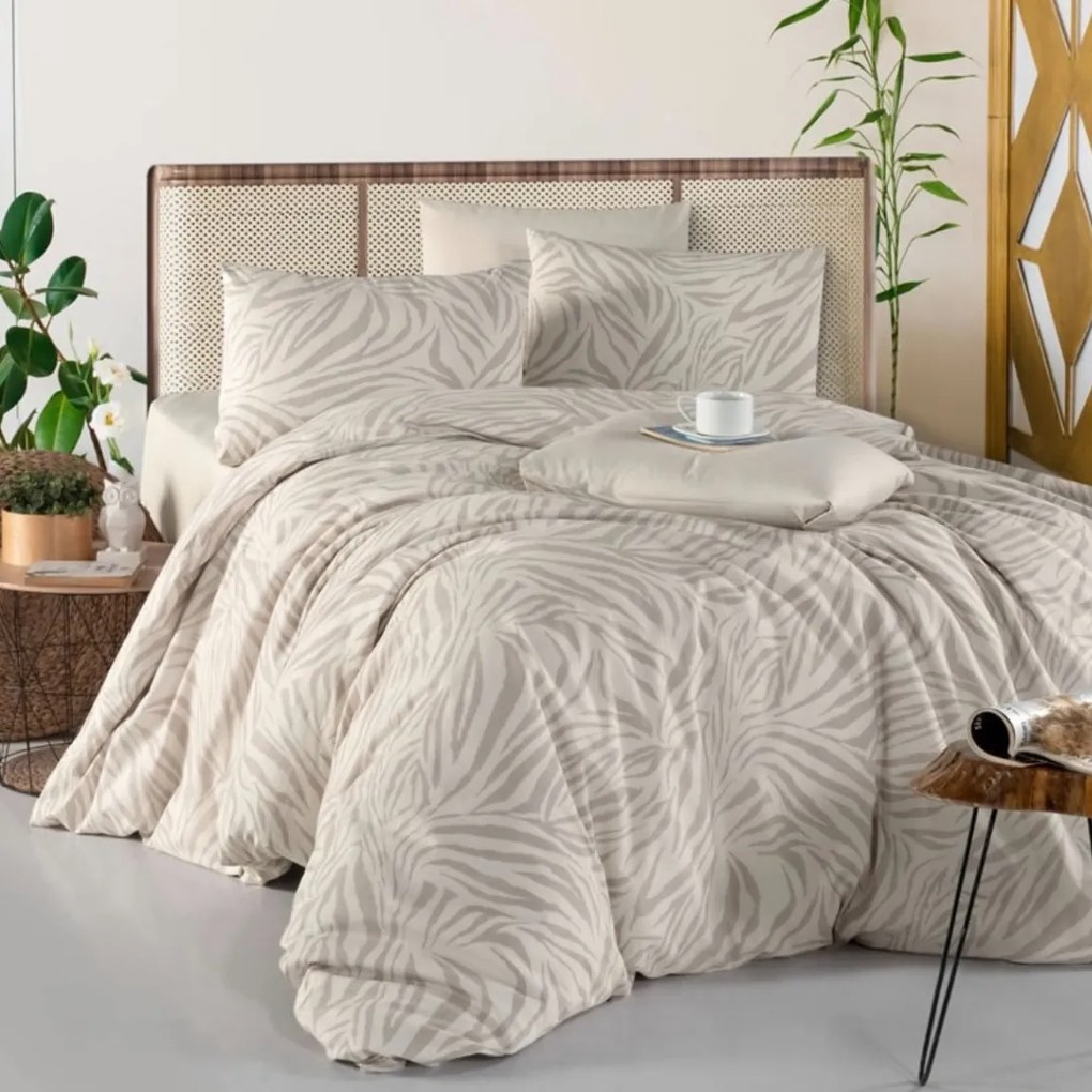 Obliečky bavlnené Belinda béžová TiaHome - 2x Vankúš 90x70cm, 1x Paplón 200x220cm