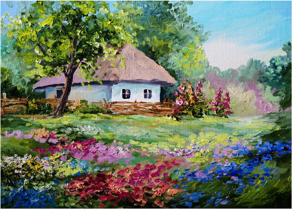 Sklenený obraz - Chalupa (70x50 cm)