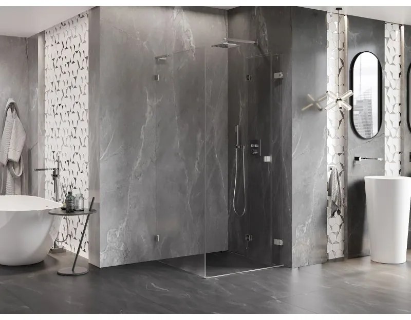 Mexen Lunar-F L, 1-krídlový sprchový kút so skladacími dverami, pravý, 80 x 80 cm, 8mm číre sklo, brúsená oceľ profil, 836L-080-080-97-00-P