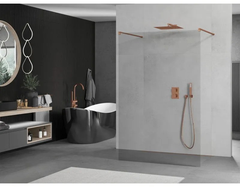 Mexen Kioto, priechodná sprchová zástena Walk-in 135 x 200 cm, 8mm číre sklo, profil ružové zlato, 800-135-002-60-00