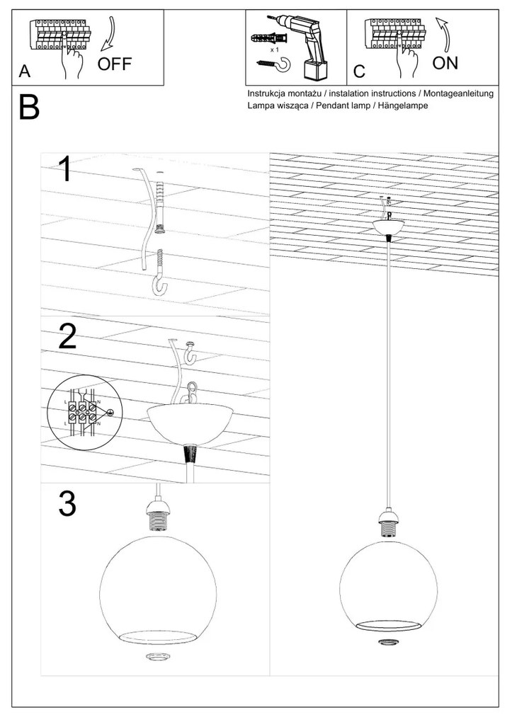 Závesné svietidlo Ball, 1x šampanské sklenené tienidlo