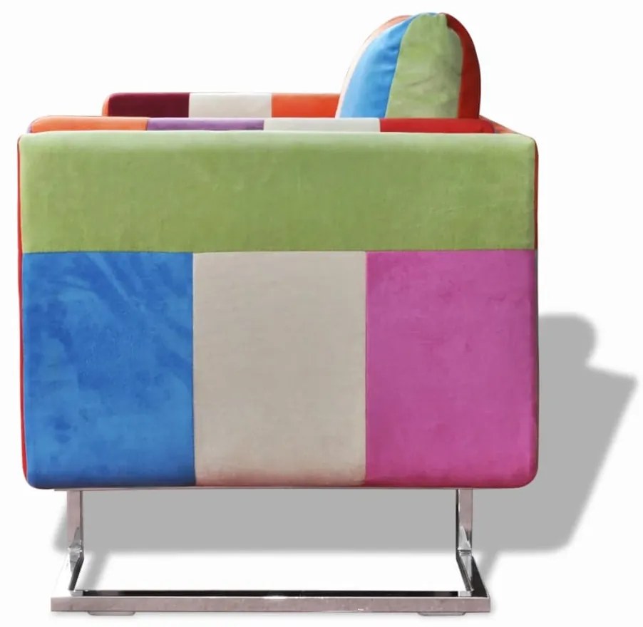 vidaXL Látkové kreslo s patchwork dizajnom a chrómovanými nohami
