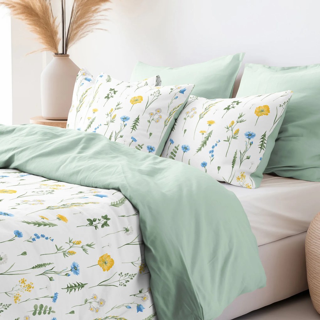 Goldea bavlnené posteľné obliečky duo - slovenská lúka so svetlo mätovou 220 x 200 a 2ks 70 x 90 cm