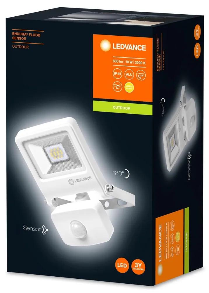 LEDVANCE Vonkajšie nástenné LED svietidlo so senzorom ENDURA FLOOD, 10 W, teplá biela, IP44, biela