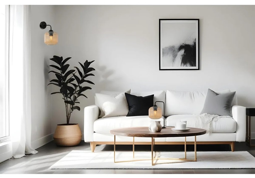 Stolná lampa Riffle, 1x medové sklenené tienidlo