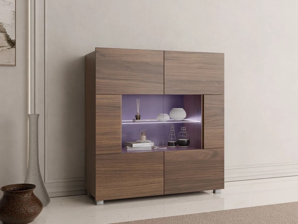 Komoda Bralani BR01, Farby: orech warmia, Osvetlenie: osvetlenie LED modré