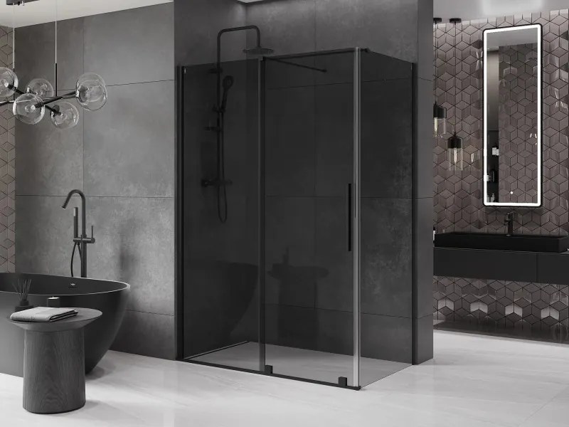 Mexen Velar, sprchový kút s posuvnými dverami 150 x 85 cm, 8mm šedé sklo, čierna matná, 871-150-085-41-70