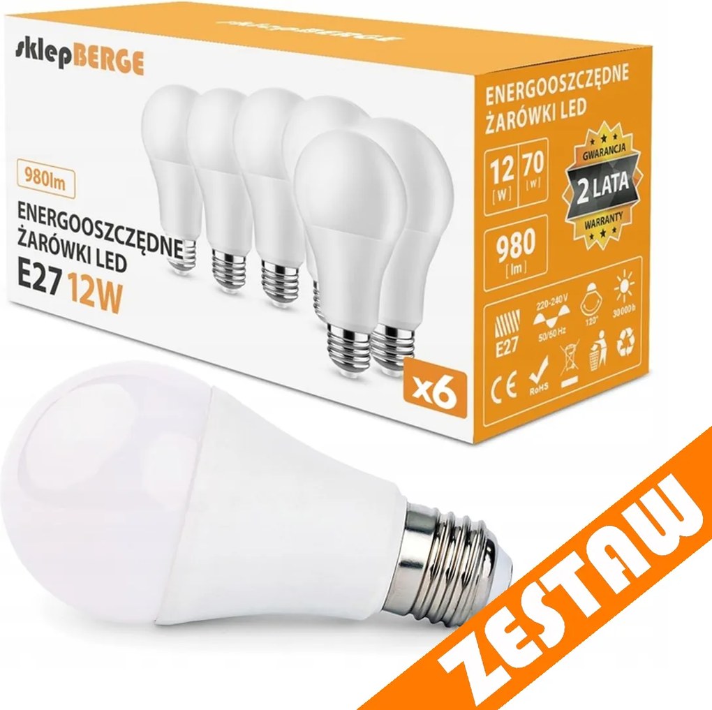 SADA 6x LED žiarovka E27 12W - studena biela