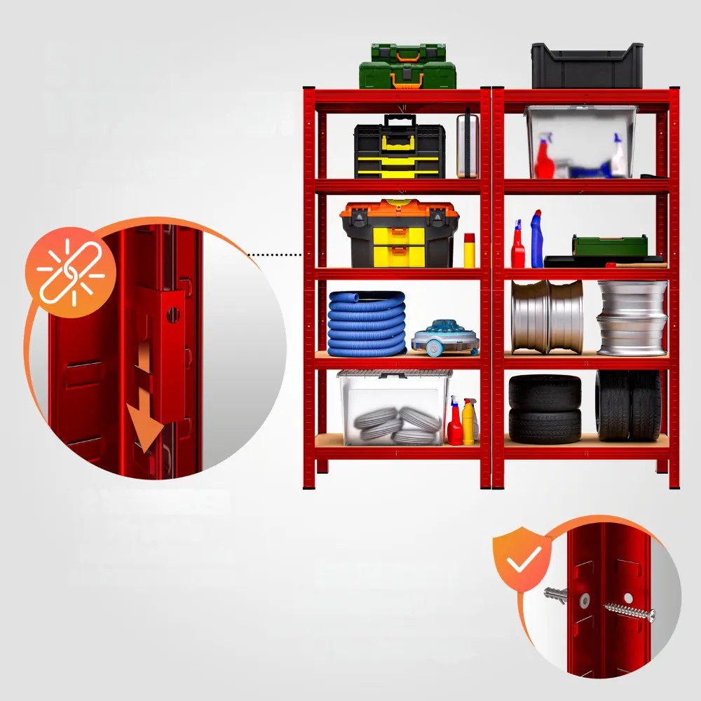 Regál s vysokou nosnosťou HEAVY, max. 875kg, 90x40x180cm, červená Monzana