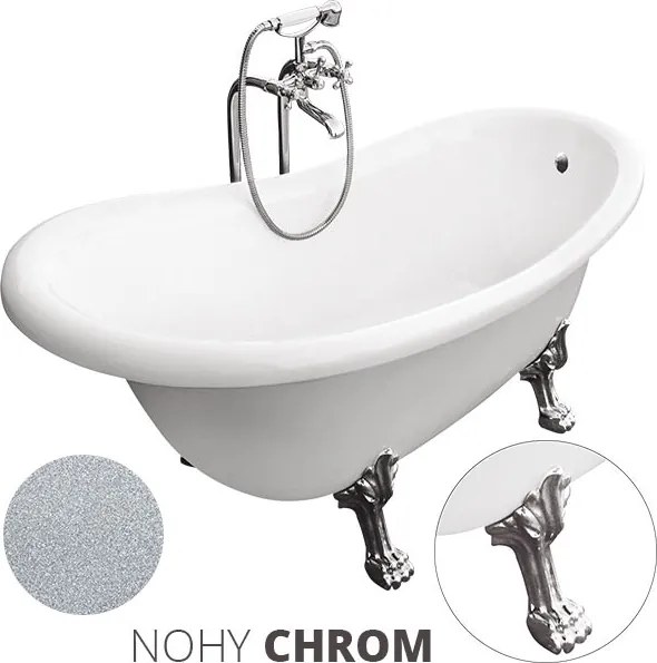 Besco Akrylátová voľne stojaca vaňa Otylia Glam S 160x77 (170x77) s prepadom BESCO-Typ výpuste: Click-Clack s prepadom, chróm, BESCO-Nôžky: Chróm, BE…
