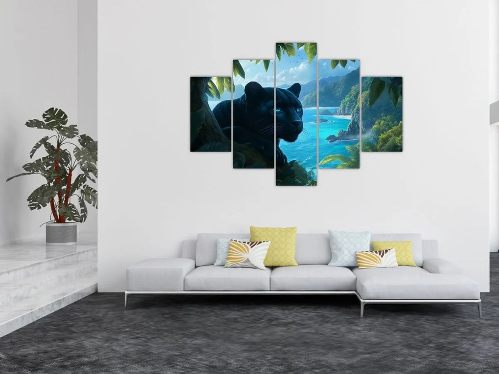 Obraz - Čierny panter v džungli (150x105 cm)