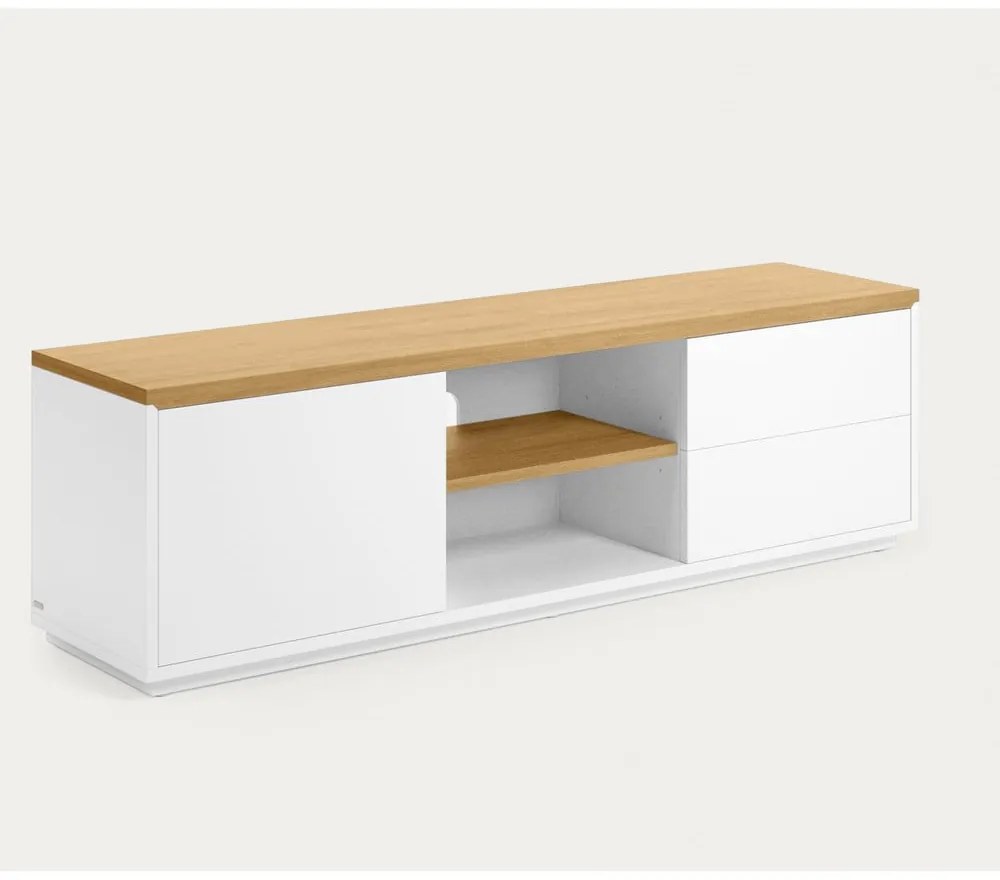 Biely TV stolík v dekore duba 150x44x36 cm Abilen – Kave Home