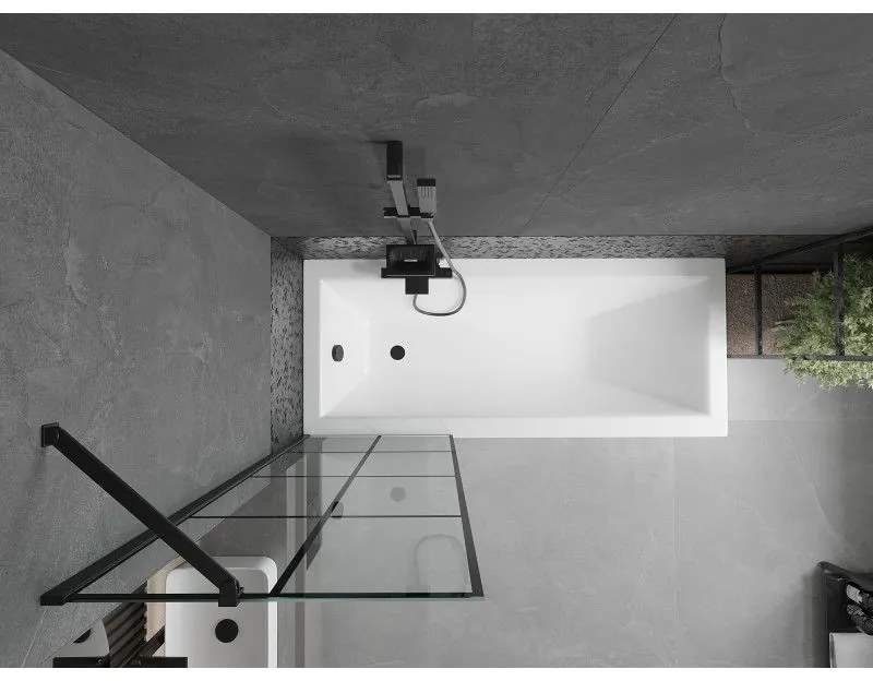 Mexen Next, vaňová zástena 1-krídlová 60 x 150 cm, fixné krídlo, 6 mm číre sklo s čiernym vzorom, čierny profil, 895-060-000-00-77-70