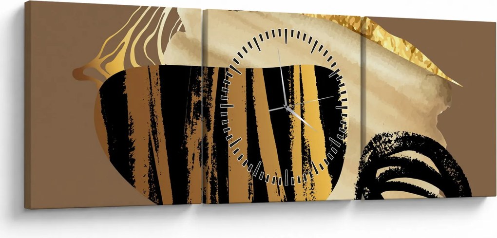 Obraz - Abstrakcia golden brown N⁰2 (s hodinami) (90x30 cm)