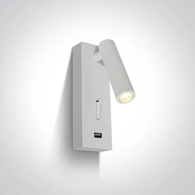 1-LIGHT 65746A/W/W Nástenné svietidlo biele, LED 3W, 3000K, IP20, 100-240V, USB