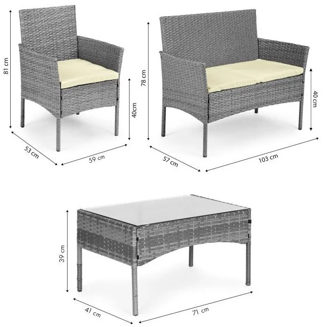 ZÁHRADNÝ SET CONO ŠEDÝ POHOVKA + 2 x KRESLO + STÔL