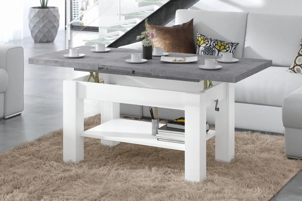 ASTORIA betón / biela, rozkladacia, zdvíhací konferenčný stôl, stolík
