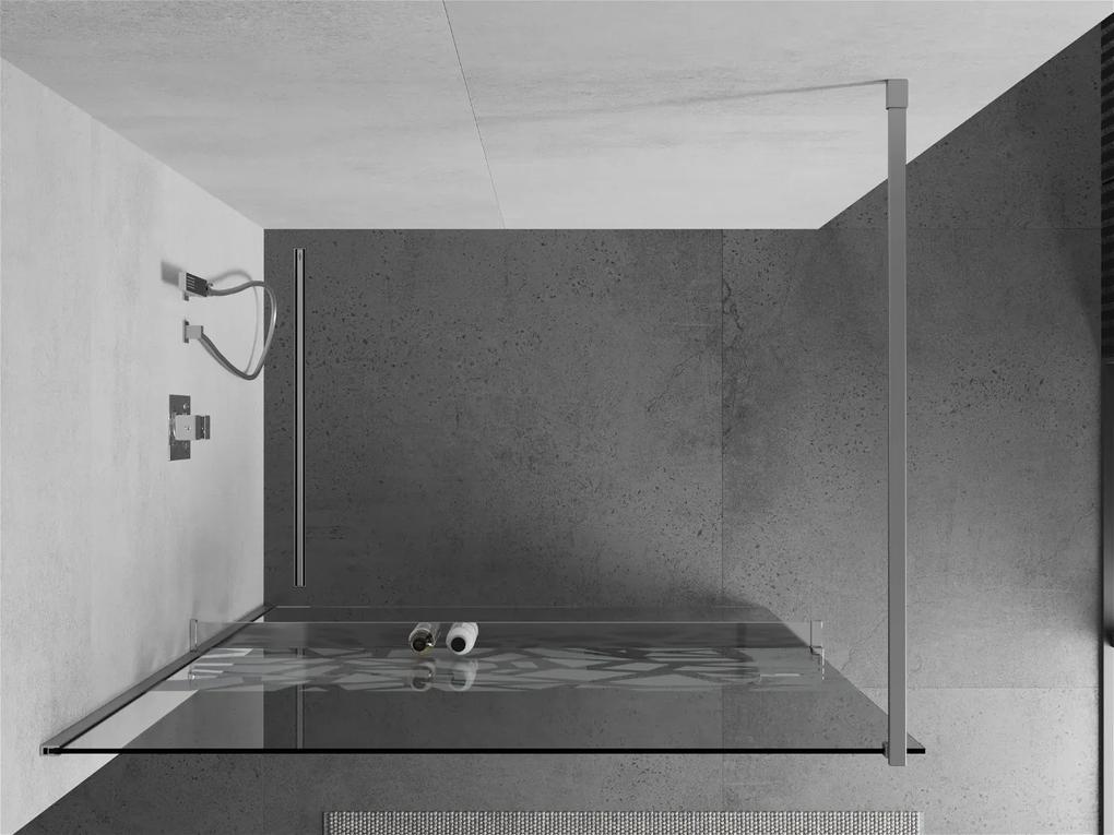 Mexen Kioto+, sprchová zástena s poličkou a držiakom na uteráky 80 x 200 cm, 8mm číre sklo vzor biely, chrómový profil, 800-080-121-01-85
