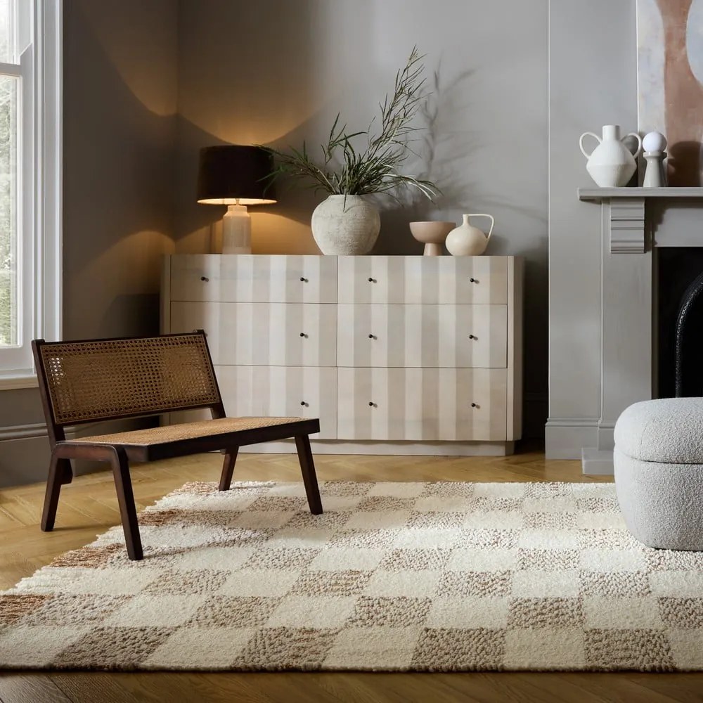 Krémový/v prírodnej farbe ručne tkaný koberec s prímesou vlny 200x300 cm Eric Checkboard – Flair Rugs