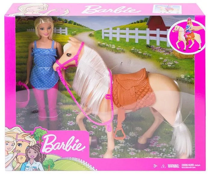 Mattel Barbie bábika s koňom FXH13