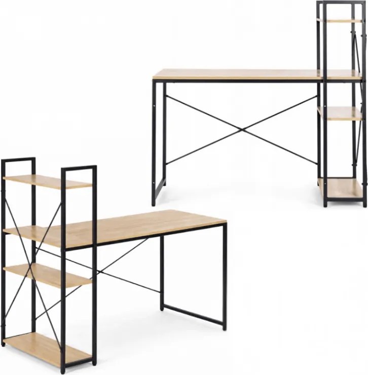 Písací stôl s regálom LOFTY 120x60 cm, čierny / dekor dub