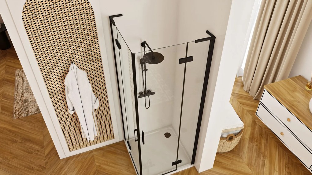 Sprchovací kút REA HUGO DOUBLE BLACK 100x90, čierny/transparent - bez vaničky