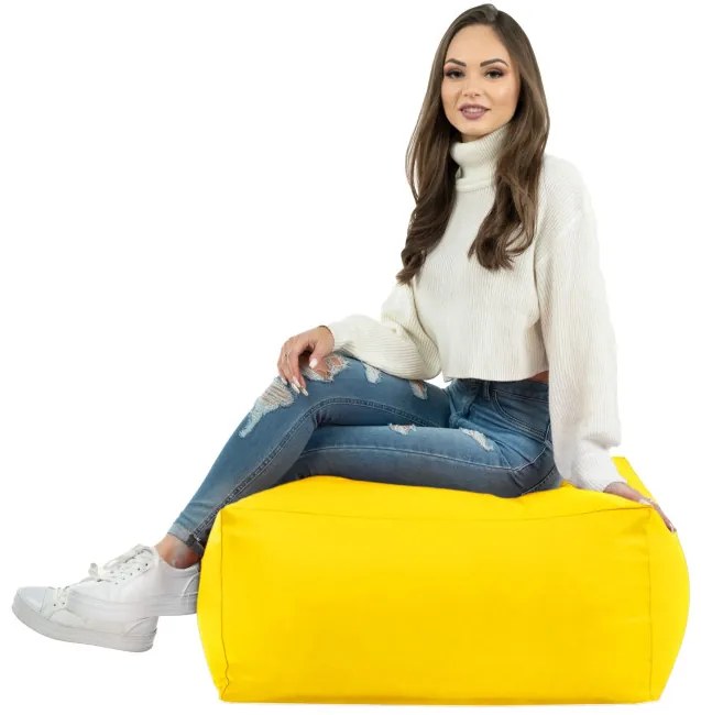 Taburetka svetložltá kocka ekokoža