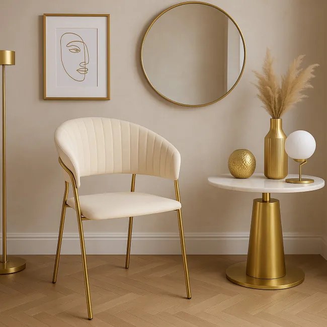 Jedálenská stolička COLIN zamatová, zlatá / béžová