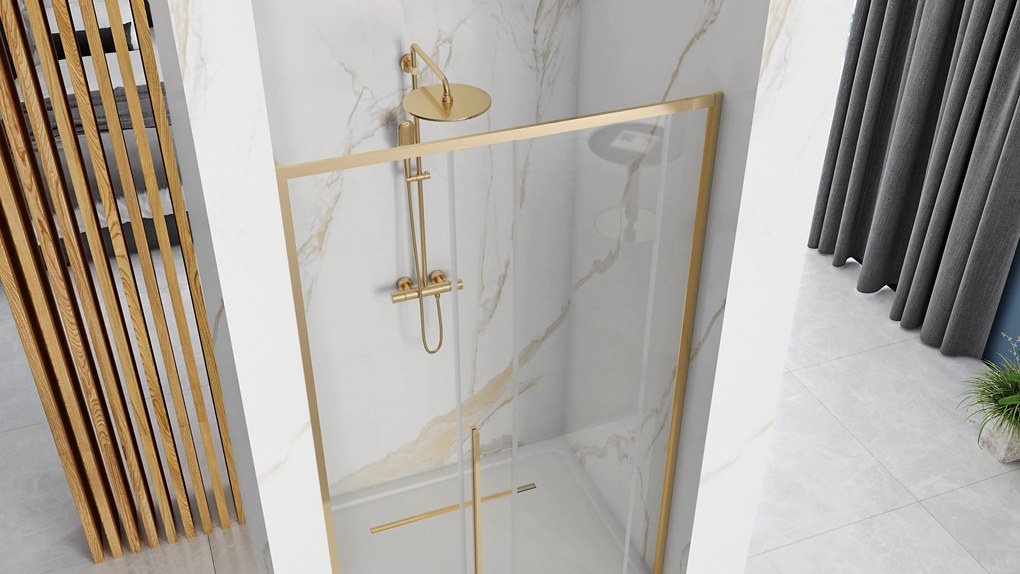 Rea Solar Gold, posuvné sprchové dvere 100 x 195 cm, 6mm číre sklo, zlatý profil, REA-K6547