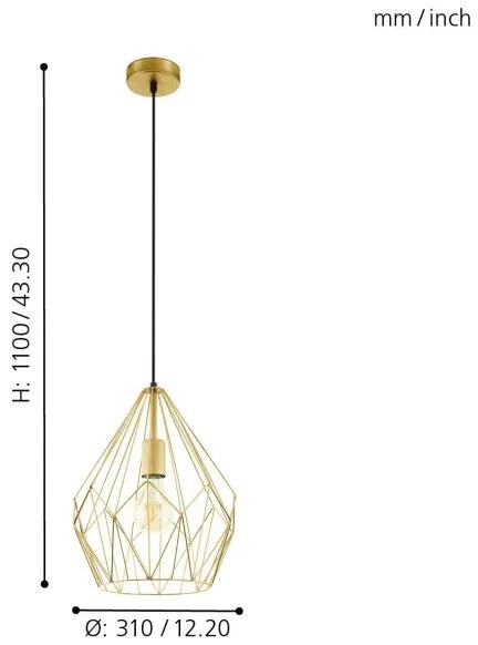 Eglo 49933 - Závesné svietidlo CARLTON 1xE27/60W/230V