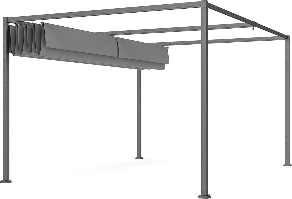 Outsunny Pergola 4x3m Záhradný Pavilón, Oceľová Terasová Markíza, Pavilón so Nastaviteľnou Strechou, Voľne Stojaci, Slnečná Clona pre Terasu a Záhradu