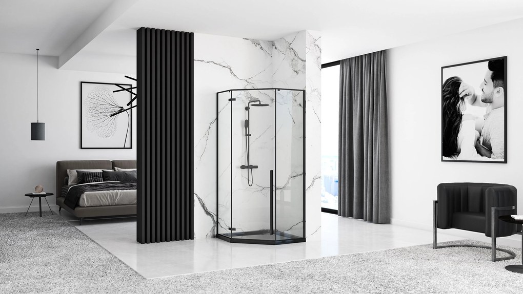 Rea Diamond Black, päťuholníkový sprchový kút 90 x 90 cm, 6mm číre sklo, čierna matná, REA-K5622