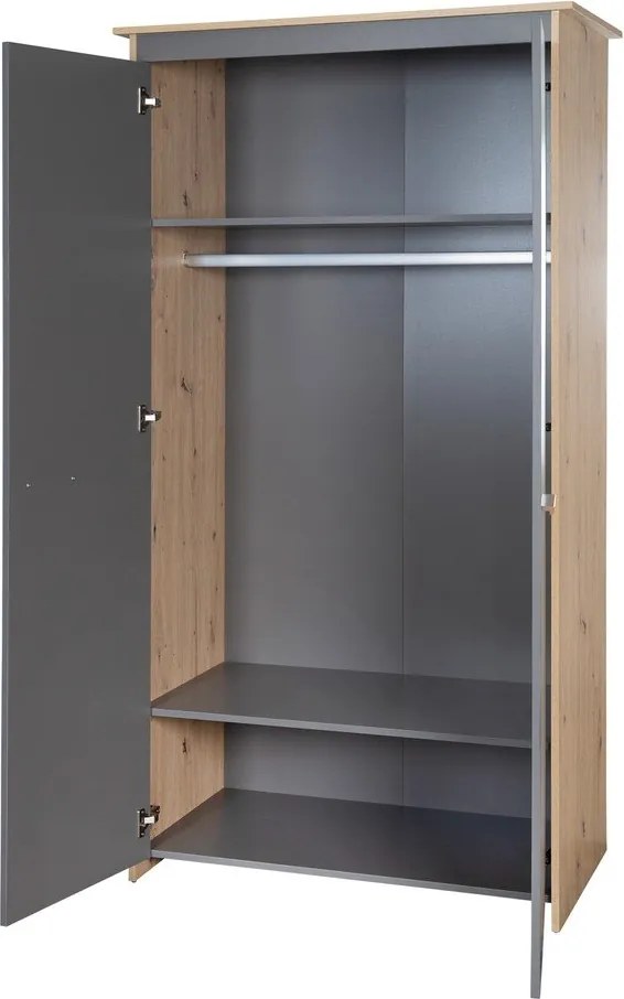 Detská šatníková skriňa v antracitovej a prírodnej farbe v dekore duba 50x190x96 cm Anna – Roba