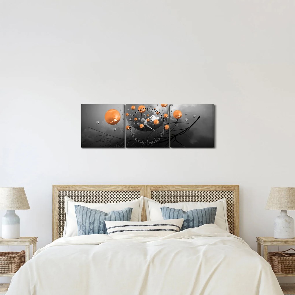 Obraz oranžových gulí (s hodinami) (90x30 cm)