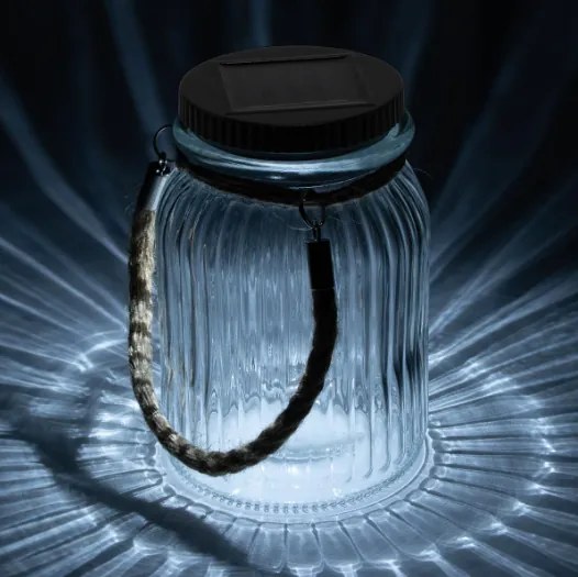 Záhradné solárne sklenice s vešákom, 3 LED, biele