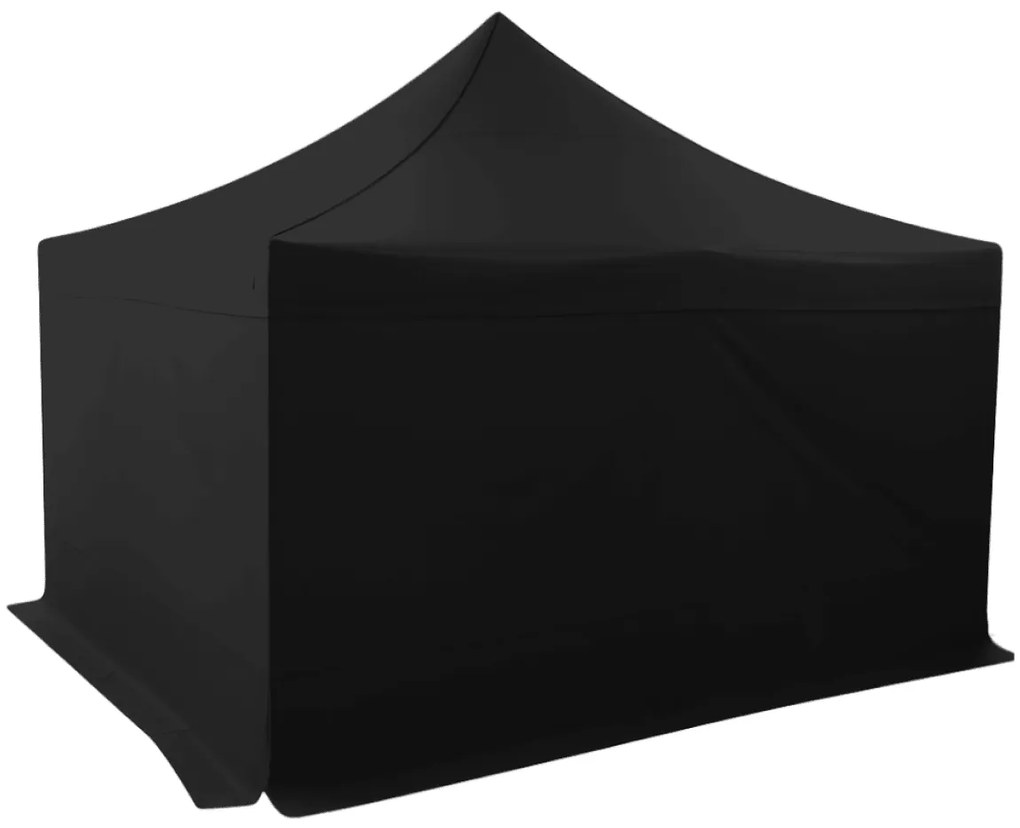 Rýchlorozkladací nožnicový stan 4x4m – oceľový, Čierna, 4 bočné plachty