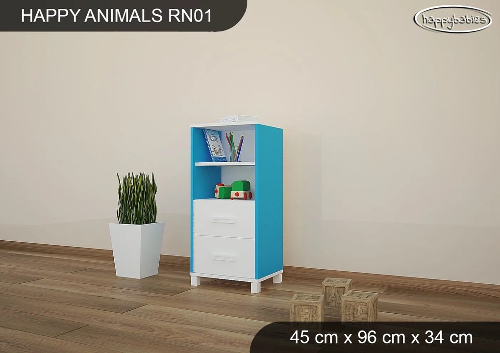 Detský úložný regál - BIELÝ - TYP 1 - NÍZKY - modrý/biely