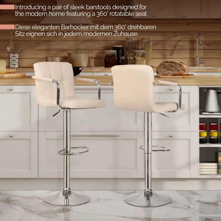 MIADOMODO Barová stolička 2ks, s lakťovými opierkami, béžová