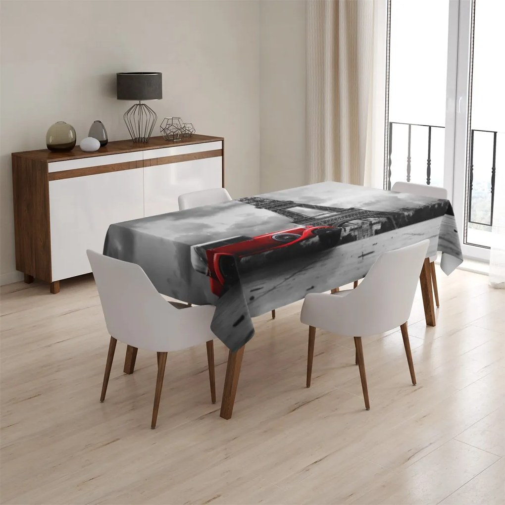Sablio Obrus Eiffelova veža  a červené auto - 130x130 cm