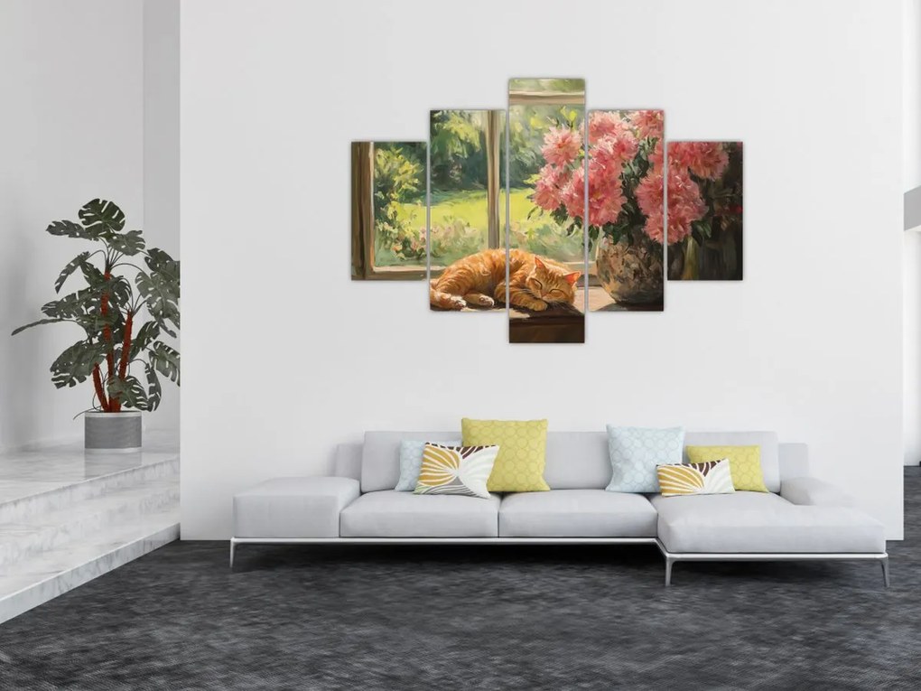 Obraz - Mačka na okne (150x105 cm)