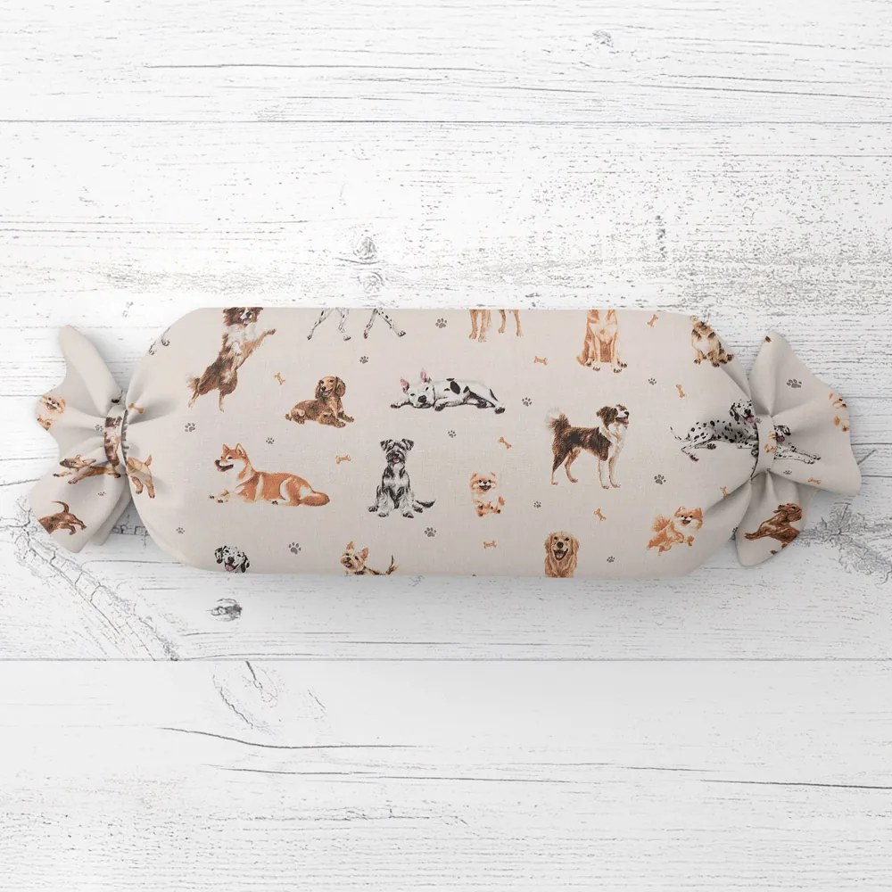 Biante Vankúš valec bonbon Sandra SA-620 Psí kamaráti na krémovom 15x40 cm