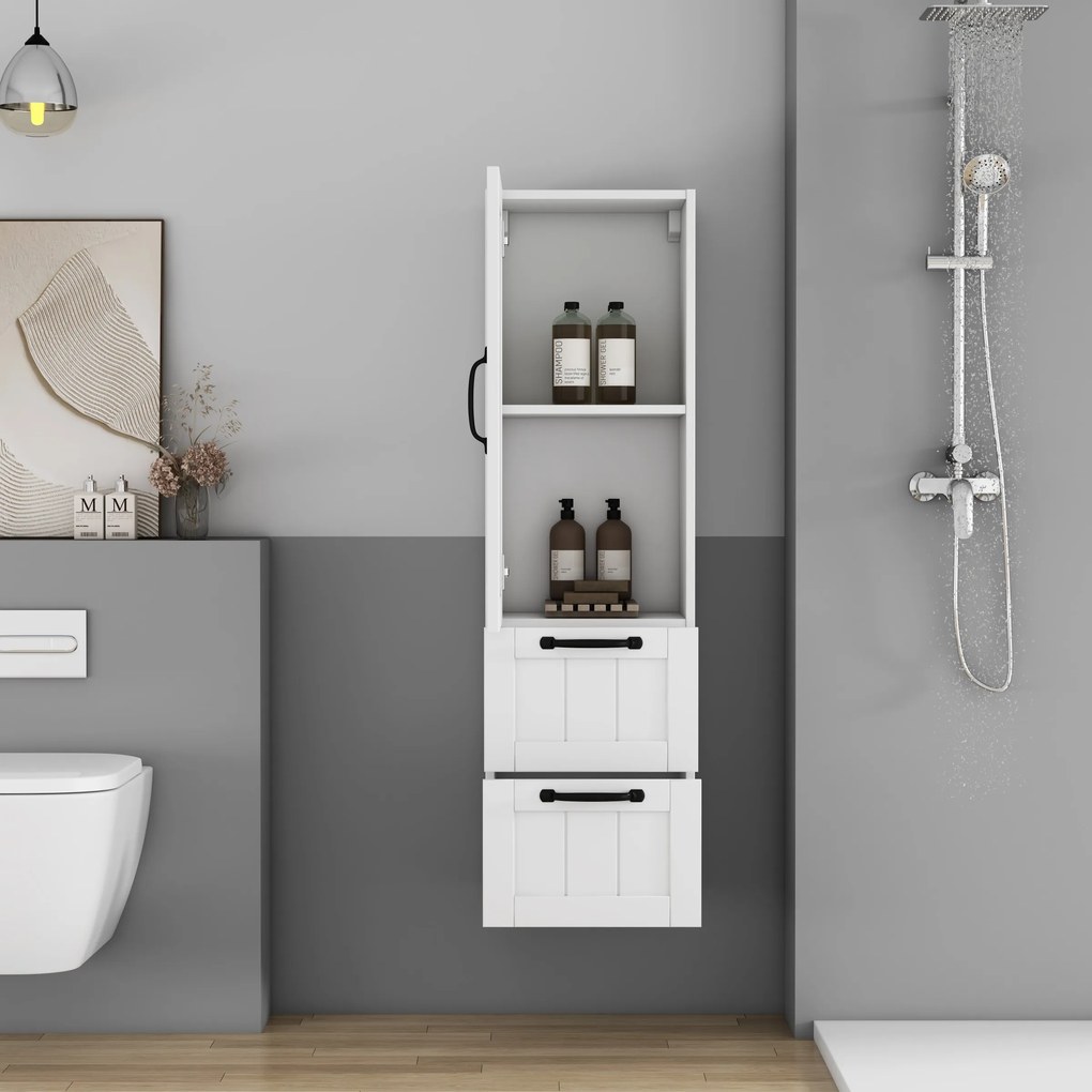 Vysoká závesná kúpeľňová skrinka Houseland Elyra 120 cm biela