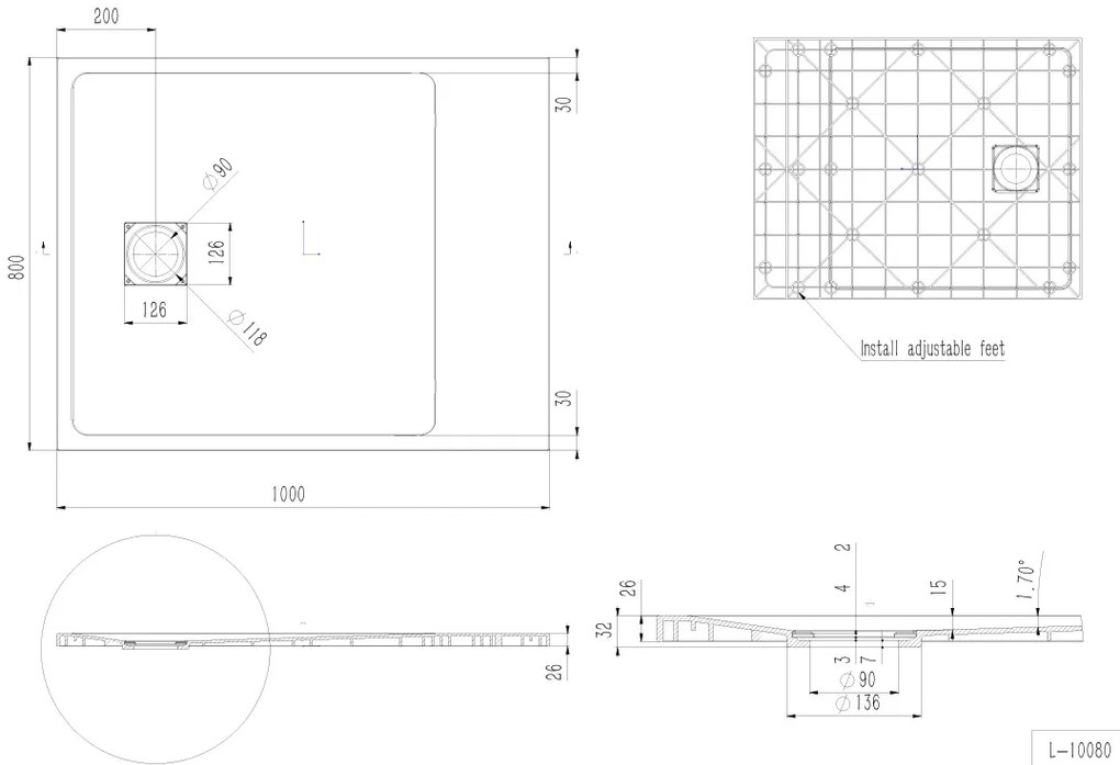 Erga Hyper, SMC sprchová vanička 100x80x2,6 cm + sifón, béžová matná, ERG-V06-SMC-8010S-BG