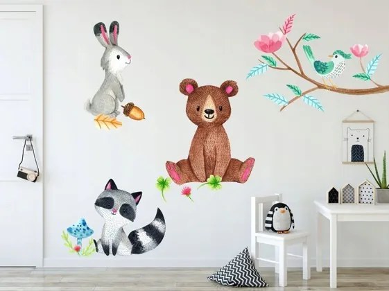 DomTextilu farebná nálepka na stenu s motívom lesných zvieratiek 60 x 120 cm 46384-217197