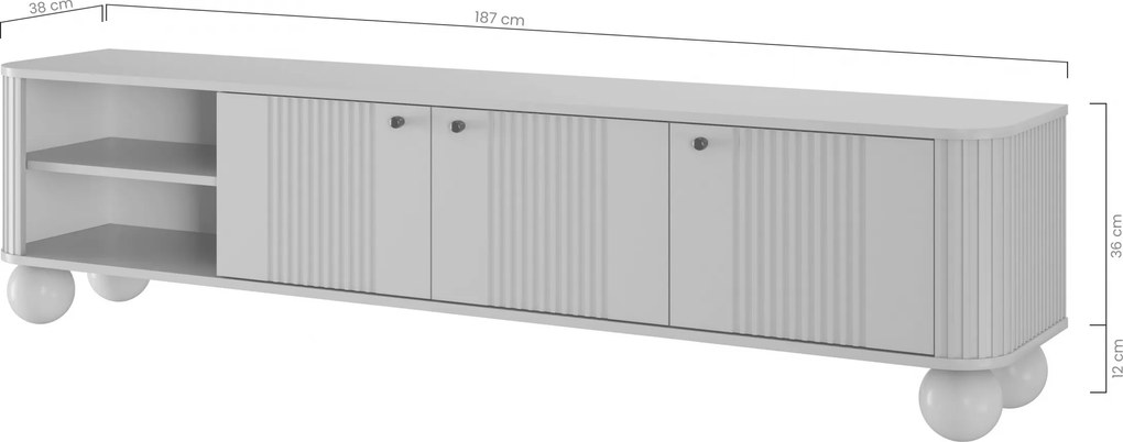 TV stolík Vespera 3D 187 cm - čierna / zlatá / čierne nohy