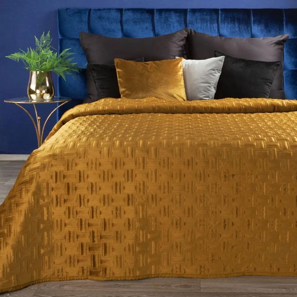 DomTextilu Luxusný zlato žltý zamatový prehoz na posteľ 220 x 240 cm  Šírka: 220 cm | Dĺžka: 240 cm 42469-198494