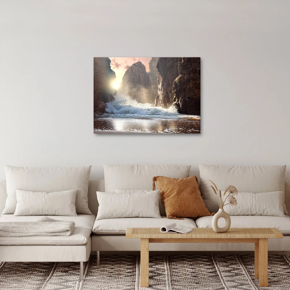 Obraz - Skaly a vlny oceánu (70x50 cm)