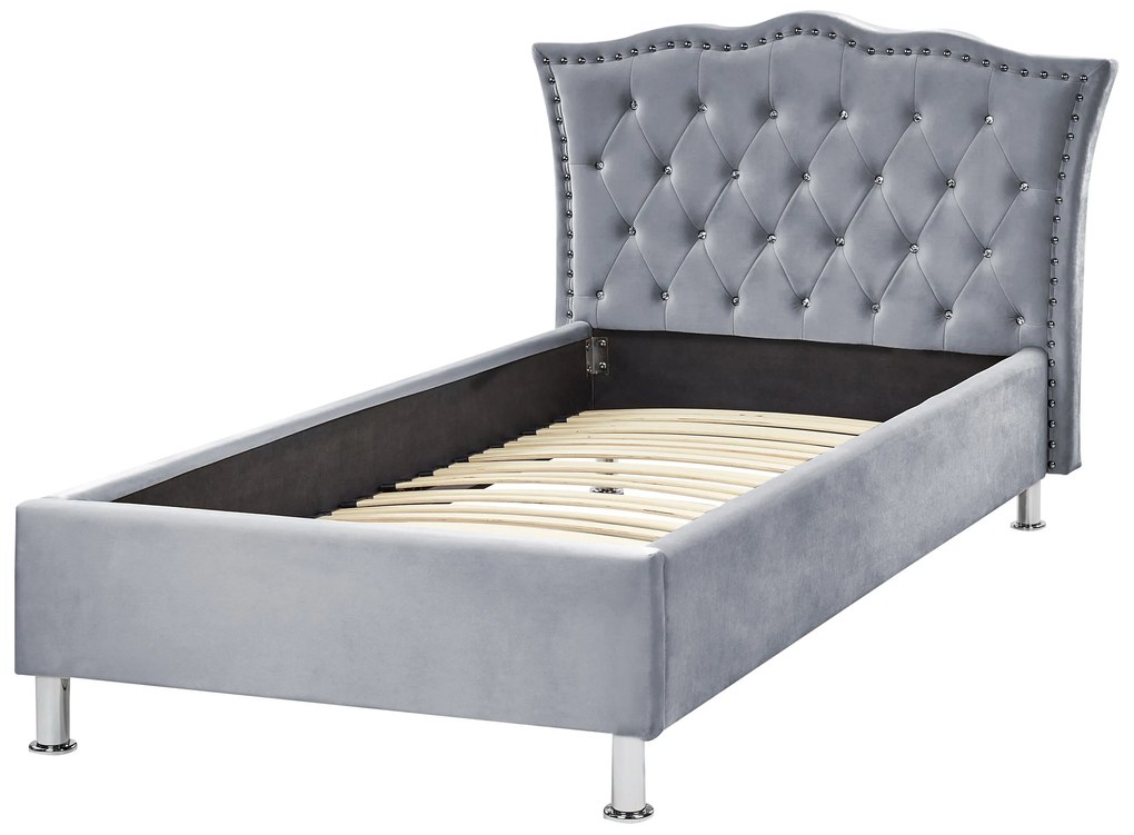 Zamatová posteľ 90 x 200 cm sivá METZ Beliani