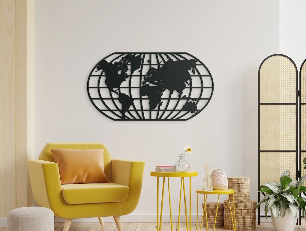 drevko Nástenná mapa sveta Rozmer obrazu: 35 x 65 cm, Farba dekorácie: Čierna