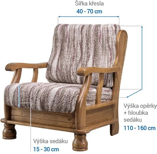 Bielastické poťahy OCEANO NOVÉ hnedo-vínové kreslo s drevenými rúčkami (š. 40 - 70 cm)